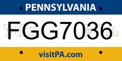 FGG7036 Pennsylvania License Plate