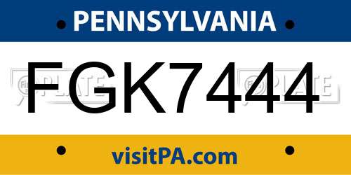 FGK7444 Pennsylvania License Plate