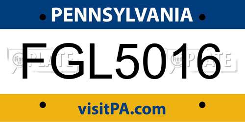 FGL5016 Pennsylvania License Plate