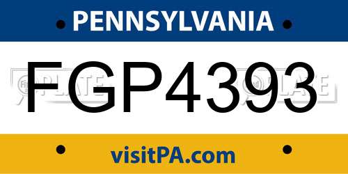 FGP4393 Pennsylvania License Plate