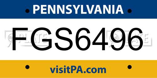 FGS6496 Pennsylvania License Plate