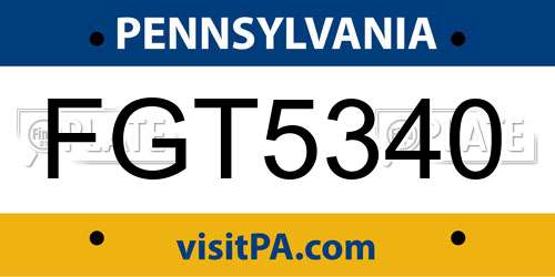 FGT5340 Pennsylvania License Plate