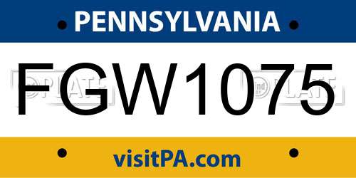 FGW1075 Pennsylvania License Plate