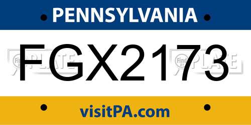 FGX2173 Pennsylvania License Plate