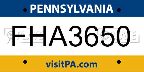 FHA3650 Pennsylvania License Plate