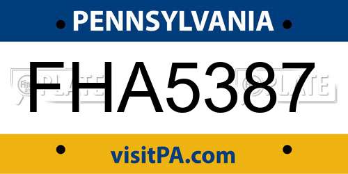 FHA5387 Pennsylvania License Plate