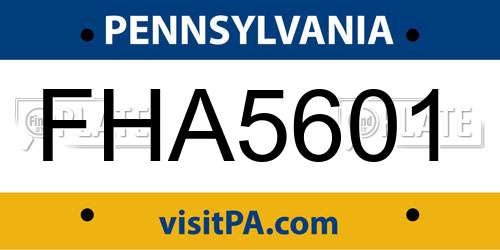 FHA5601 Pennsylvania License Plate