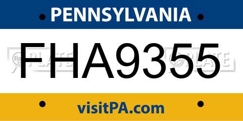 FHA9355 Pennsylvania License Plate