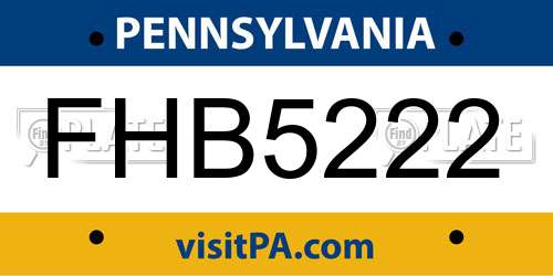 FHB5222 Pennsylvania License Plate