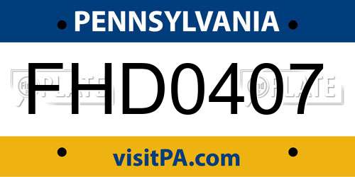 FHD0407 Pennsylvania License Plate