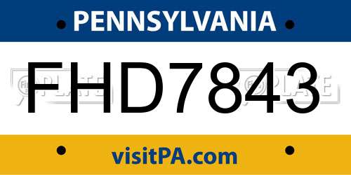 FHD7843 Pennsylvania License Plate