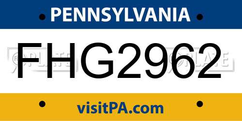 FHG2962 Pennsylvania License Plate
