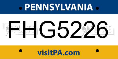 FHG5226 Pennsylvania License Plate