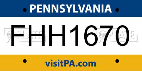 FHH1670 Pennsylvania License Plate