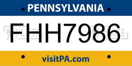 FHH7986 Pennsylvania License Plate