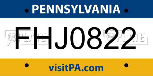 FHJ0822 Pennsylvania License Plate