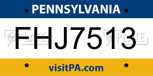 FHJ7513 Pennsylvania License Plate