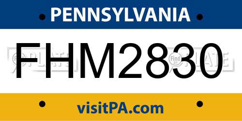 FHM2830 Pennsylvania License Plate