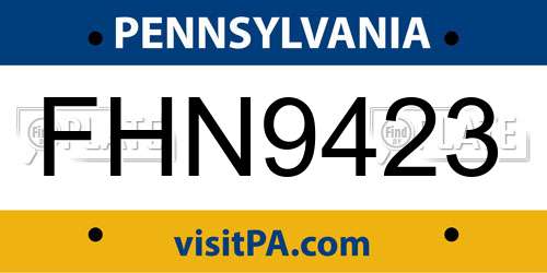 FHN9423 Pennsylvania License Plate