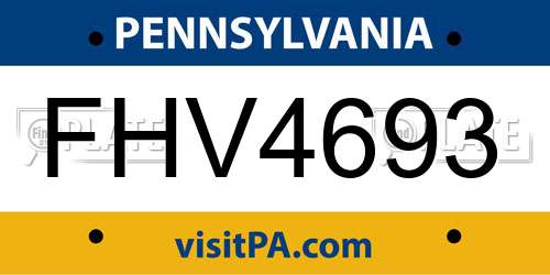 FHV4693 Pennsylvania License Plate