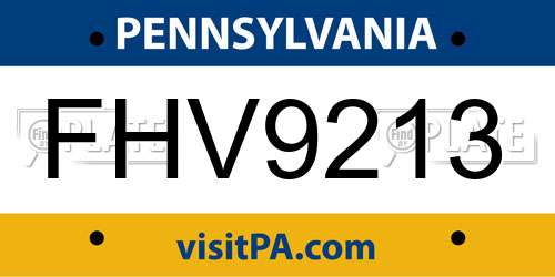 FHV9213 Pennsylvania License Plate