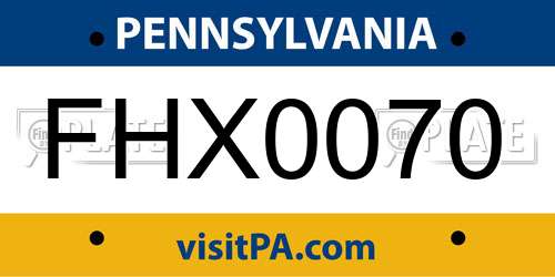 FHX0070 Pennsylvania License Plate