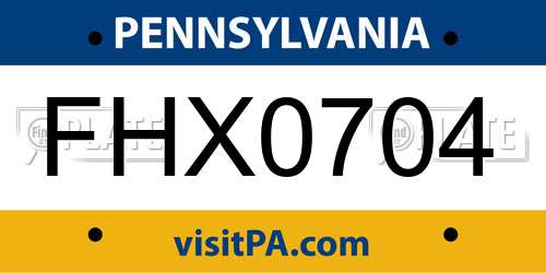 FHX0704 Pennsylvania License Plate