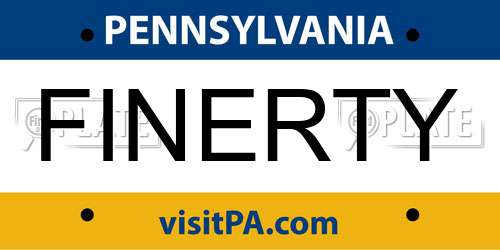 FINERTY Pennsylvania License Plate