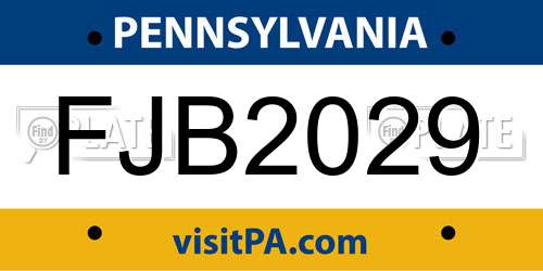 FJB2029 Pennsylvania License Plate