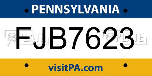 FJB7623 Pennsylvania License Plate