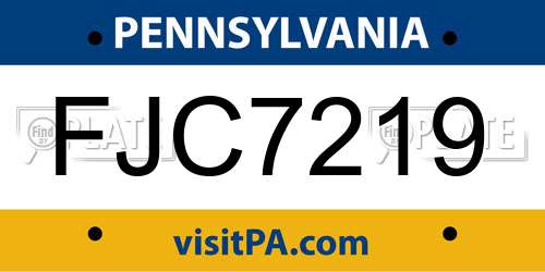 FJC7219 Pennsylvania License Plate