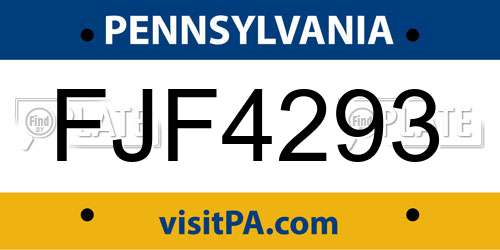 FJF4293 Pennsylvania License Plate