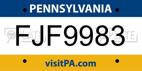 FJF9983 Pennsylvania License Plate