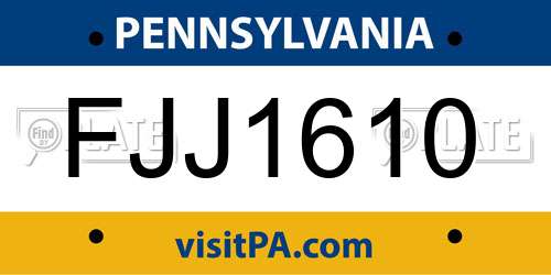 FJJ1610 Pennsylvania License Plate