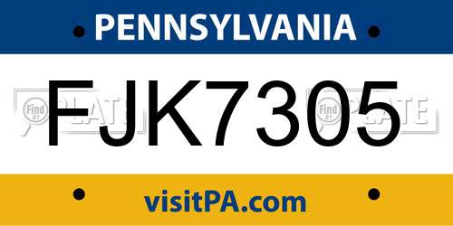 FJK7305 Pennsylvania License Plate