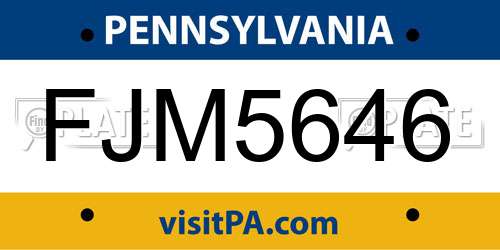 FJM5646 Pennsylvania License Plate
