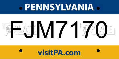 FJM7170 Pennsylvania License Plate