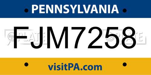 FJM7258 Pennsylvania License Plate