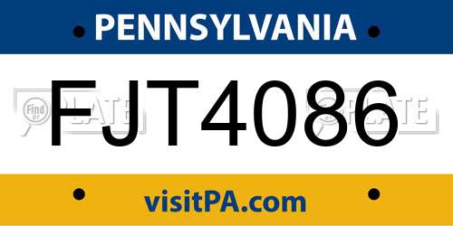 FJT4086 Pennsylvania License Plate