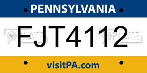 FJT4112 Pennsylvania License Plate