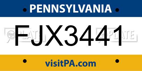 FJX3441 Pennsylvania License Plate