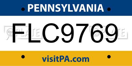FLC9769 Pennsylvania License Plate