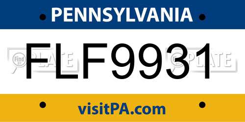 FLF9931 Pennsylvania License Plate