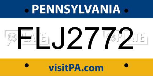 FLJ2772 Pennsylvania License Plate