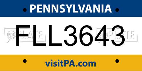 FLL3643 Pennsylvania License Plate