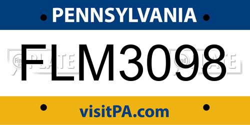 FLM3098 Pennsylvania License Plate