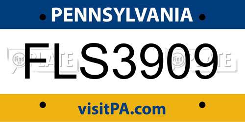 FLS3909 Pennsylvania License Plate