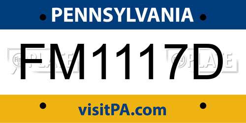 FM1117D Pennsylvania License Plate