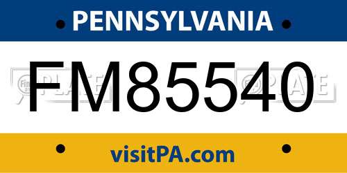 FM85540 Pennsylvania License Plate