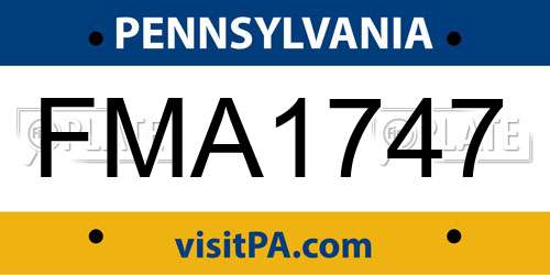 FMA1747 Pennsylvania License Plate